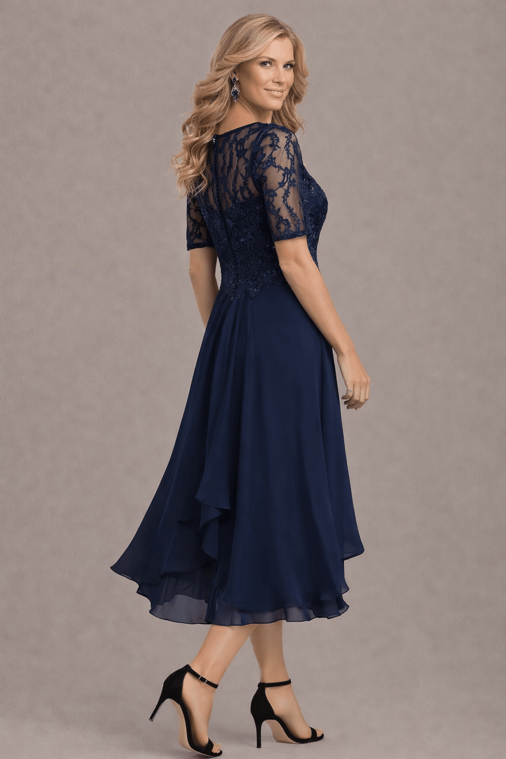 Sophie Elegant Lace Sleeve Round Neck Dress - Alira - Boutique