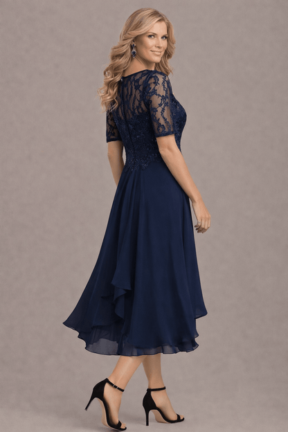 Sophie Elegant Lace Sleeve Round Neck Dress - Alira - Boutique