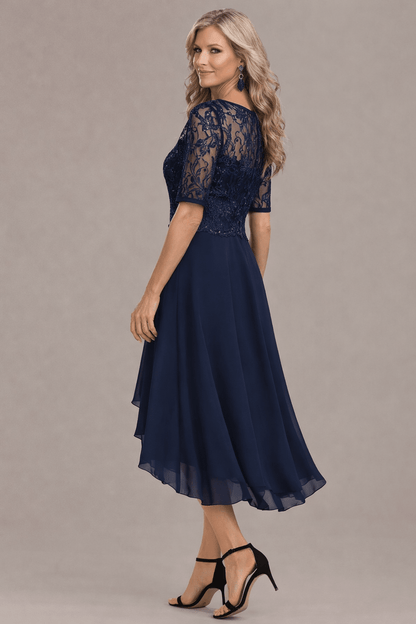 Sophie Elegant Lace Sleeve Round Neck Dress - Alira - Boutique