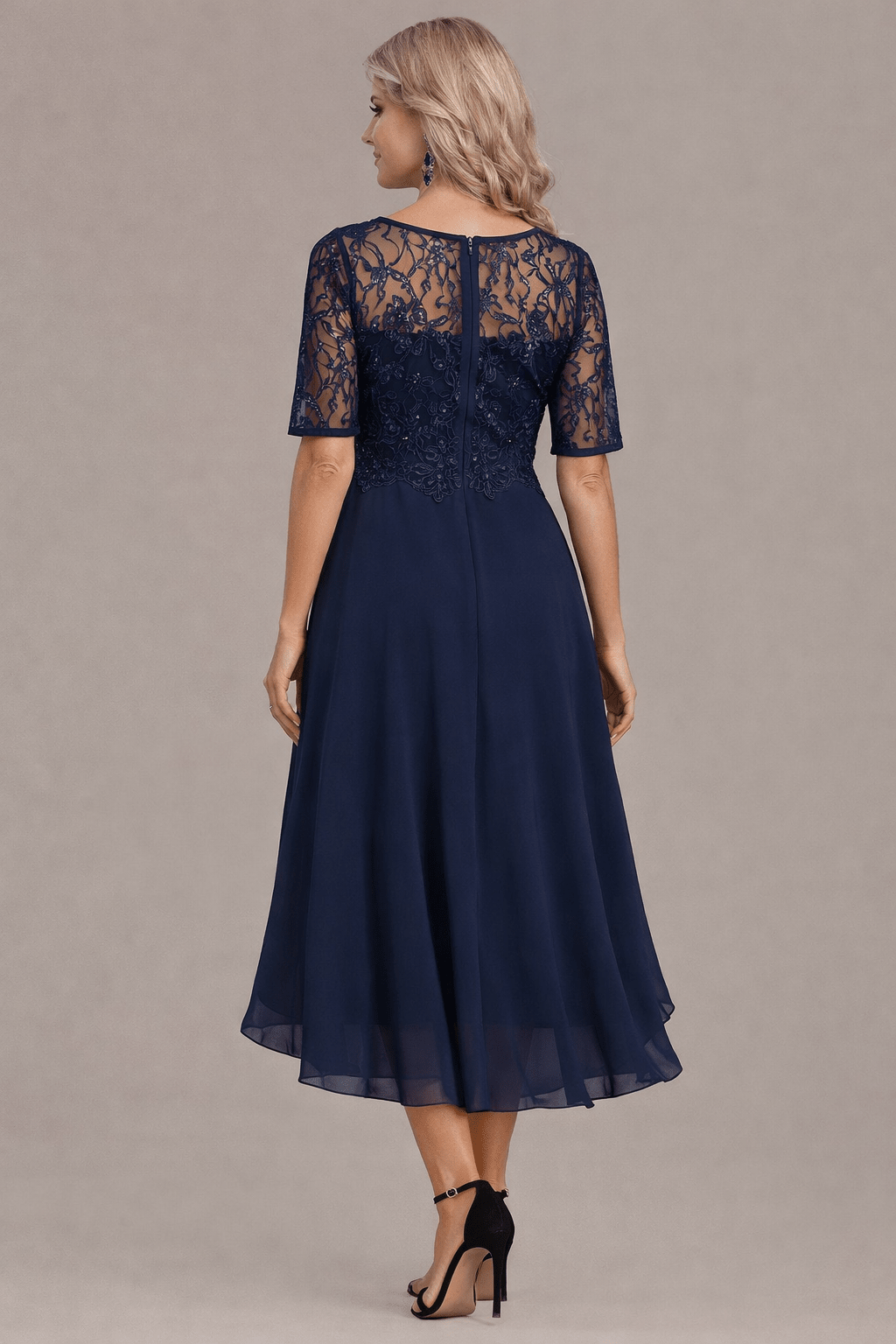 Sophie Elegant Lace Sleeve Round Neck Dress - Alira - Boutique