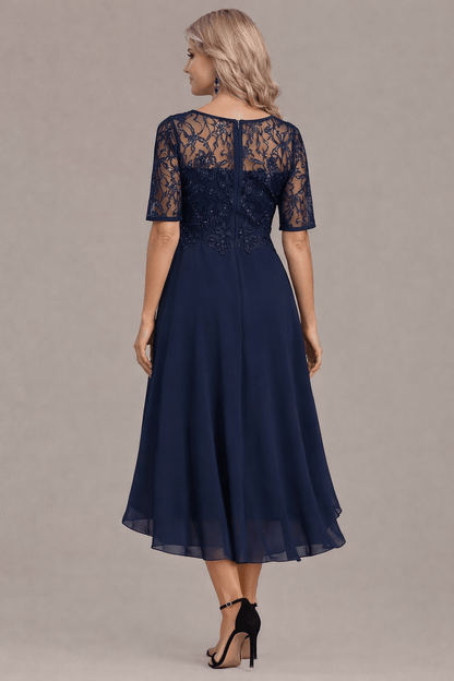 Sophie Elegant Lace Sleeve Round Neck Dress - Alira - Boutique