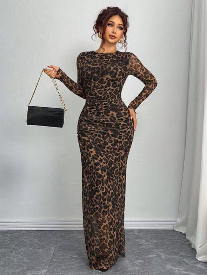 TORINA™ - Comfy Printed Long Sleeve Round Neck Bodycon Maxi Dress - Alira - Boutique