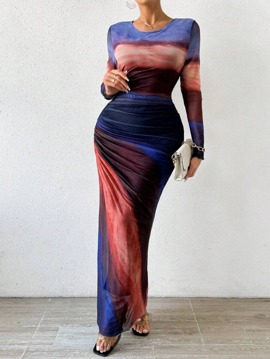 TORINA™ - Comfy Printed Long Sleeve Round Neck Bodycon Maxi Dress - Alira - Boutique