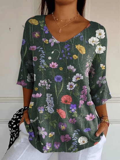 Vibrant Spring Botanical Garden Pattern Printed Women's Casual Pullover Knit - Alira - Boutique