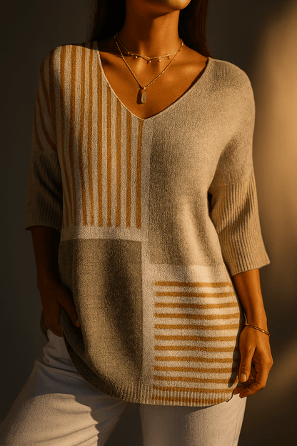 Women's Abstract Geometric Pattern Art Print Casual Knit Pullover - Alira - Boutique