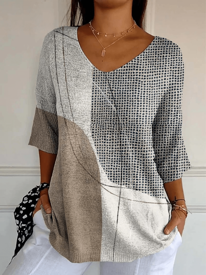 Women's Abstract Geometric Pattern Art Print Casual Knit Pullover - Alira - Boutique