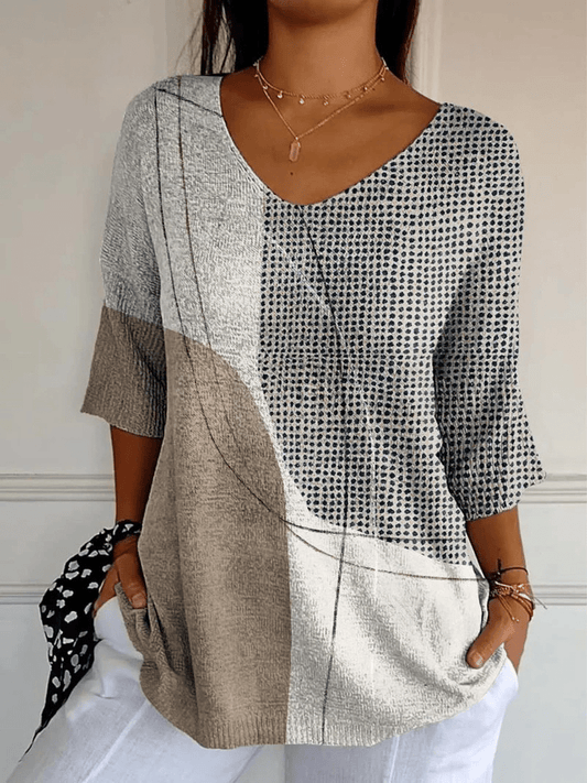 Women's Abstract Geometric Pattern Art Print Casual Knit Pullover - Alira - Boutique