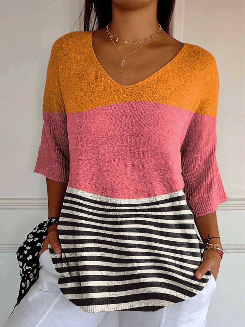 Women's Abstract Line Pattern Art Print Casual Knit Pullover - Alira - Boutique