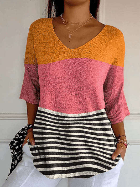 Women's Abstract Line Pattern Art Print Casual Knit Pullover - Alira - Boutique