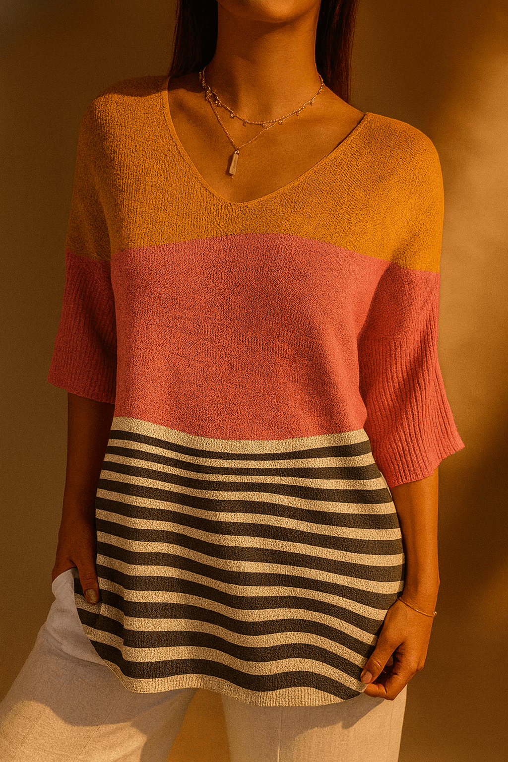 Women's Abstract Line Pattern Art Print Casual Knit Pullover - Alira - Boutique
