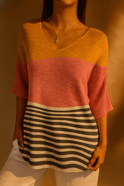 Women's Abstract Line Pattern Art Print Casual Knit Pullover - Alira - Boutique