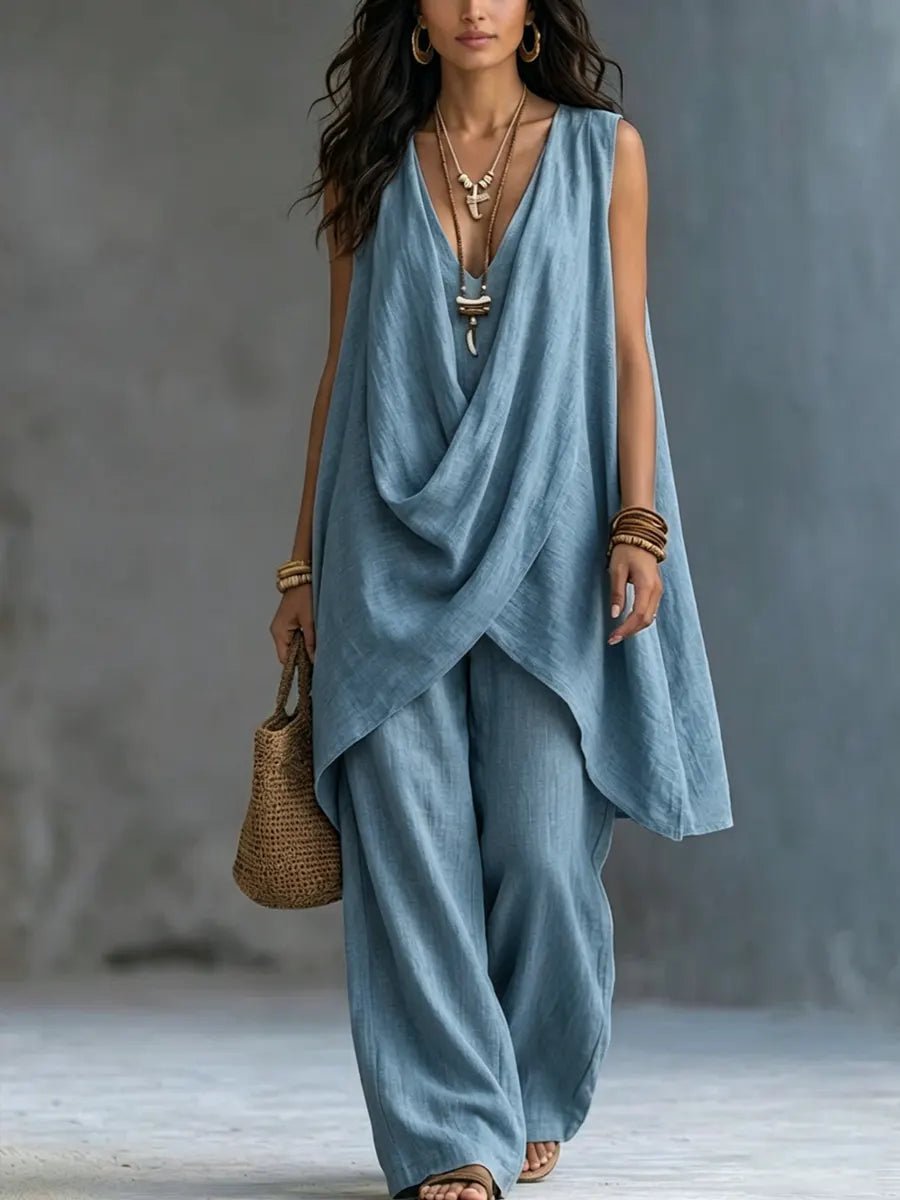 Women's Bohemian Style Loose Cotton And Linen Set - Alira - Boutique