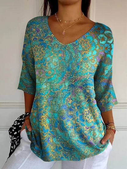 Women's Retro Art Print Casual Pullover Knit - Alira - Boutique
