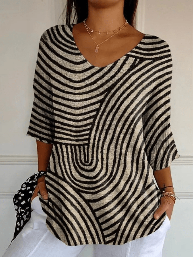 Women's Retro Geometric Art Round Line Print Casual Pullover Knit - Alira - Boutique
