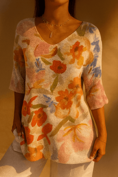Women's Vintage Art Floral Casual Pullover Knit - Alira - Boutique
