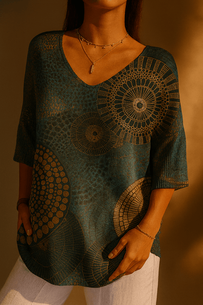 Women's Vintage Circle Totem Abstract Geometry Casual Pullover Knit - Alira - Boutique