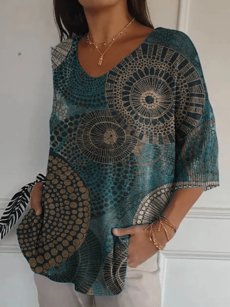Women's Vintage Circle Totem Abstract Geometry Casual Pullover Knit - Alira - Boutique