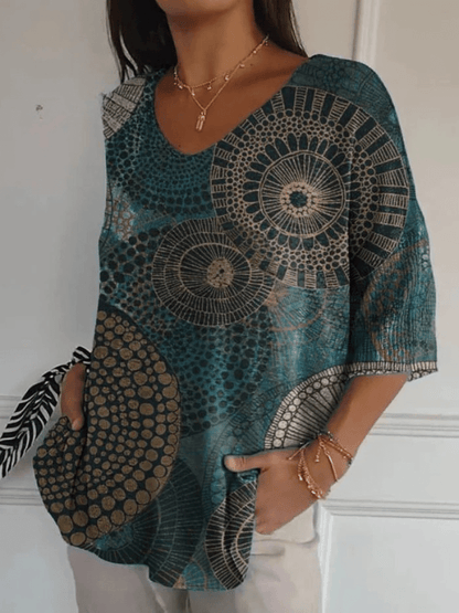 Women's Vintage Circle Totem Abstract Geometry Casual Pullover Knit - Alira - Boutique