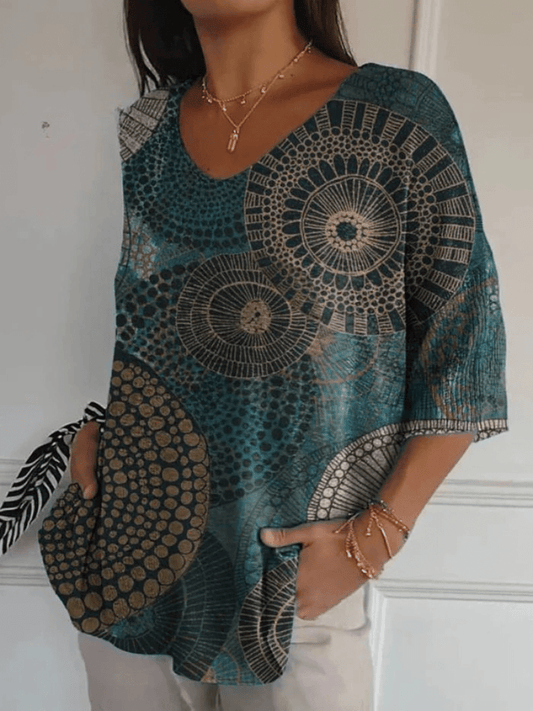 Women's Vintage Circle Totem Abstract Geometry Casual Pullover Knit - Alira - Boutique