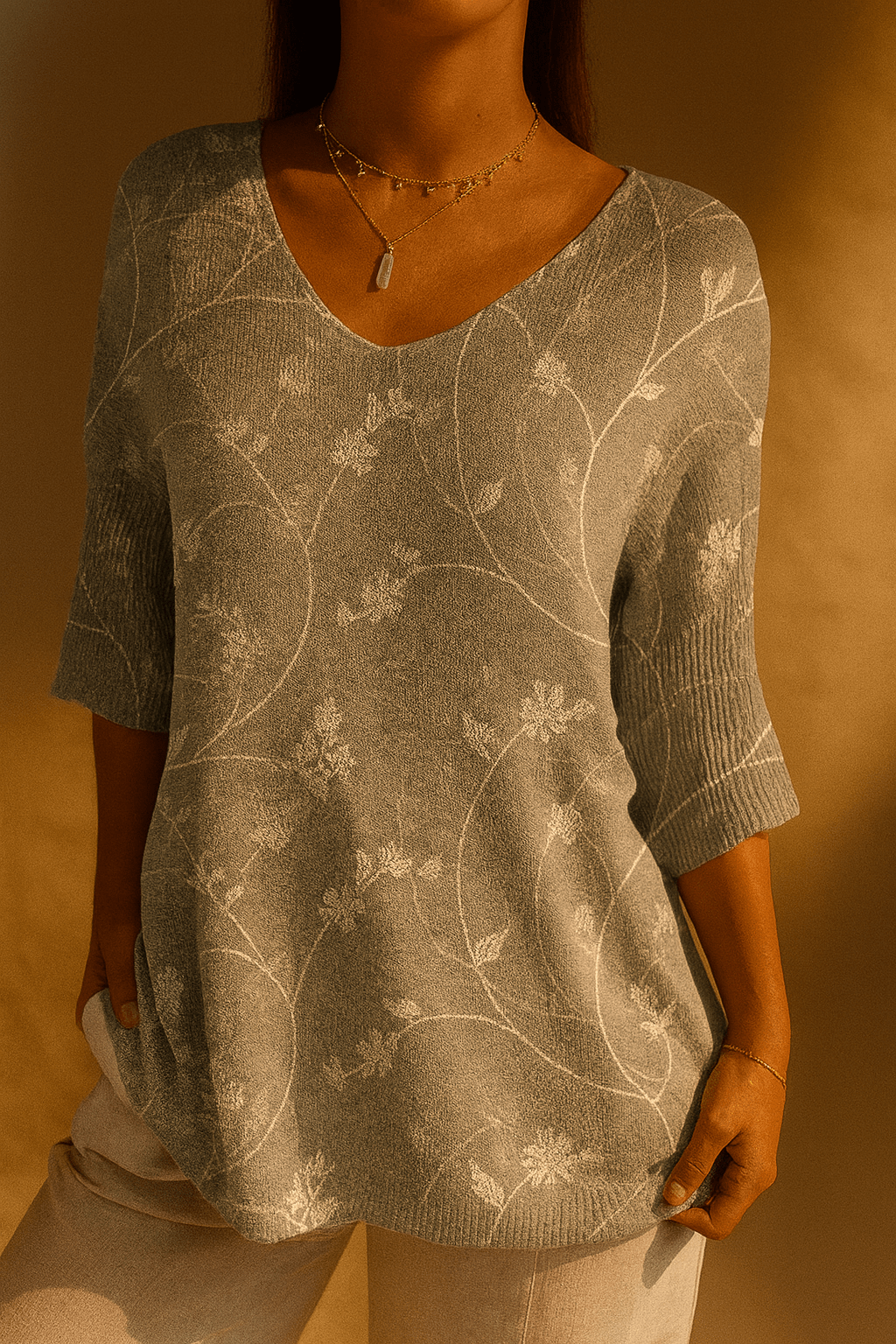Women's Vintage Floral Art Casual Pullover Knit - Alira - Boutique