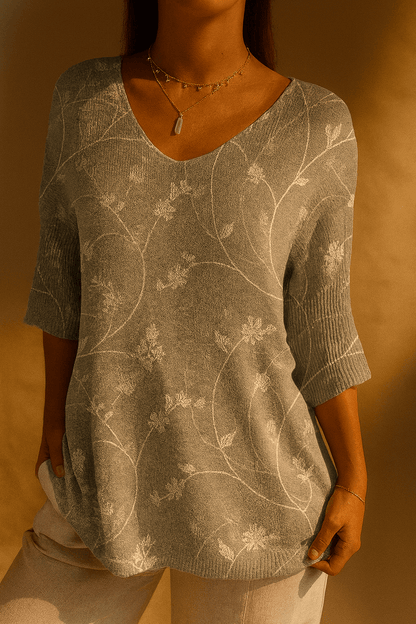 Women's Vintage Floral Art Casual Pullover Knit - Alira - Boutique