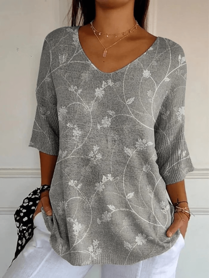 Women's Vintage Floral Art Casual Pullover Knit - Alira - Boutique