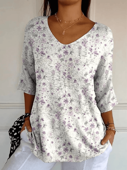 Women's Vintage Floral Art Casual Pullover Knit - Alira - Boutique