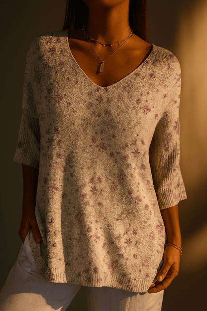 Women's Vintage Floral Art Casual Pullover Knit - Alira - Boutique